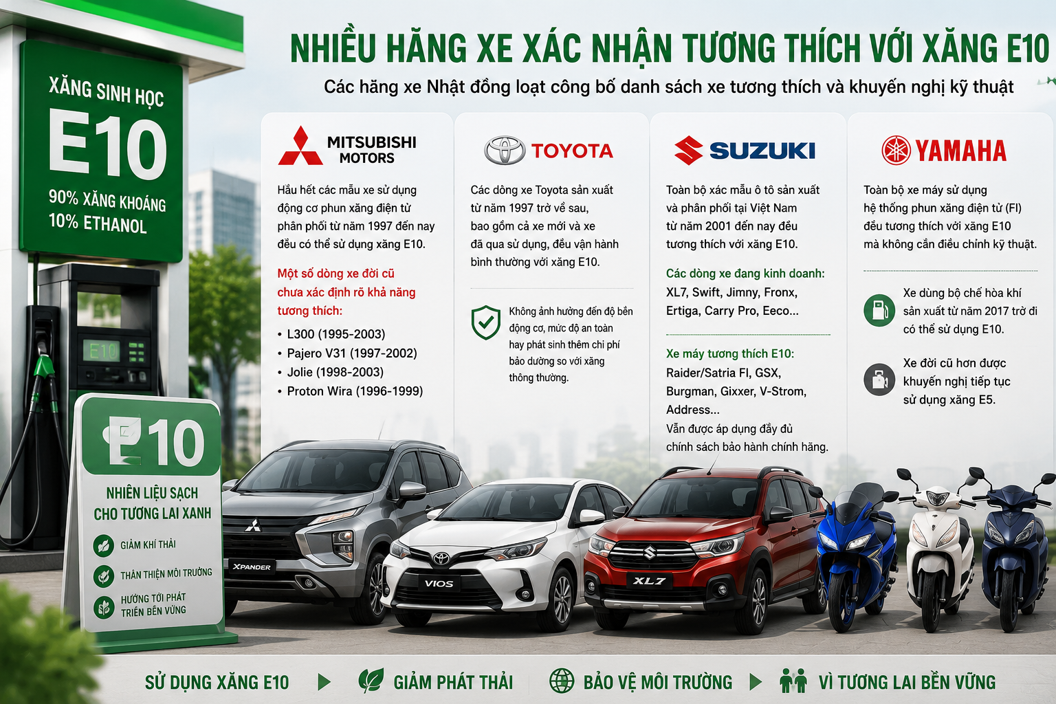 Nhiều hãng xe công bố danh sách tương thích xăng E10: Người dùng dần yên tâm chuyển đổi