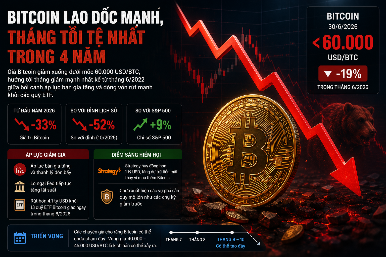 Bitcoin lao dốc mạnh, hướng tới tháng giảm sâu nhất trong bốn năm Bitcoin lao dốc mạnh, hướng tới tháng giảm sâu nhất trong bốn năm