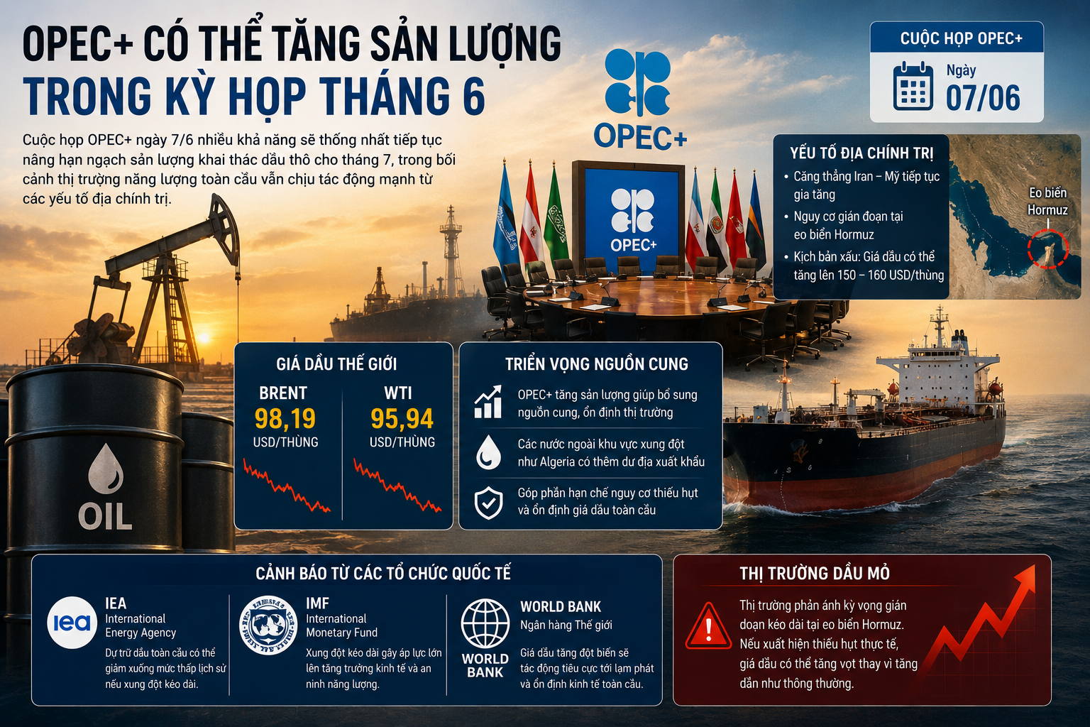 OPEC+ đứng trước khả năng nới nguồn cung dầu giữa áp lực địa chính trị gia tăng