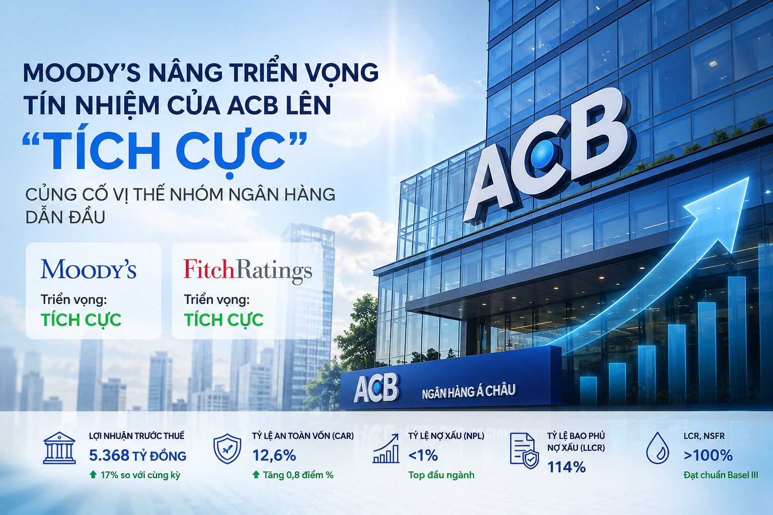 ACB được Moody’s nâng triển vọng lên “Tích cực”, gia tăng lợi thế trong nhóm ngân hàng tư nhân dẫn đầu