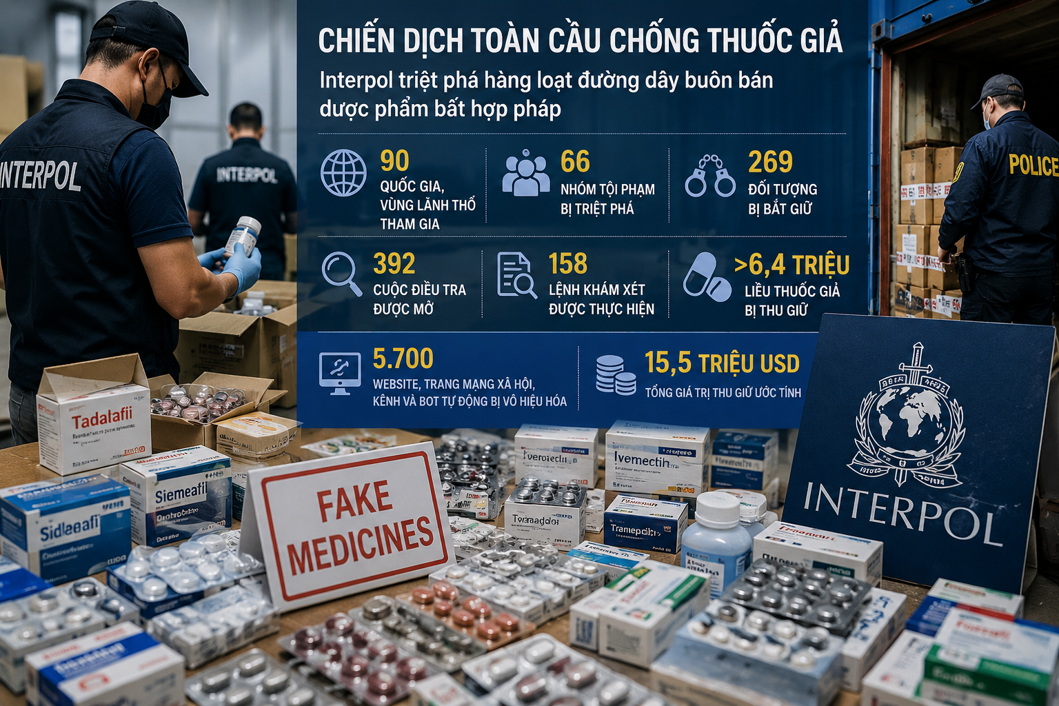 Interpol truy quét thị trường thuốc giả xuyên quốc gia