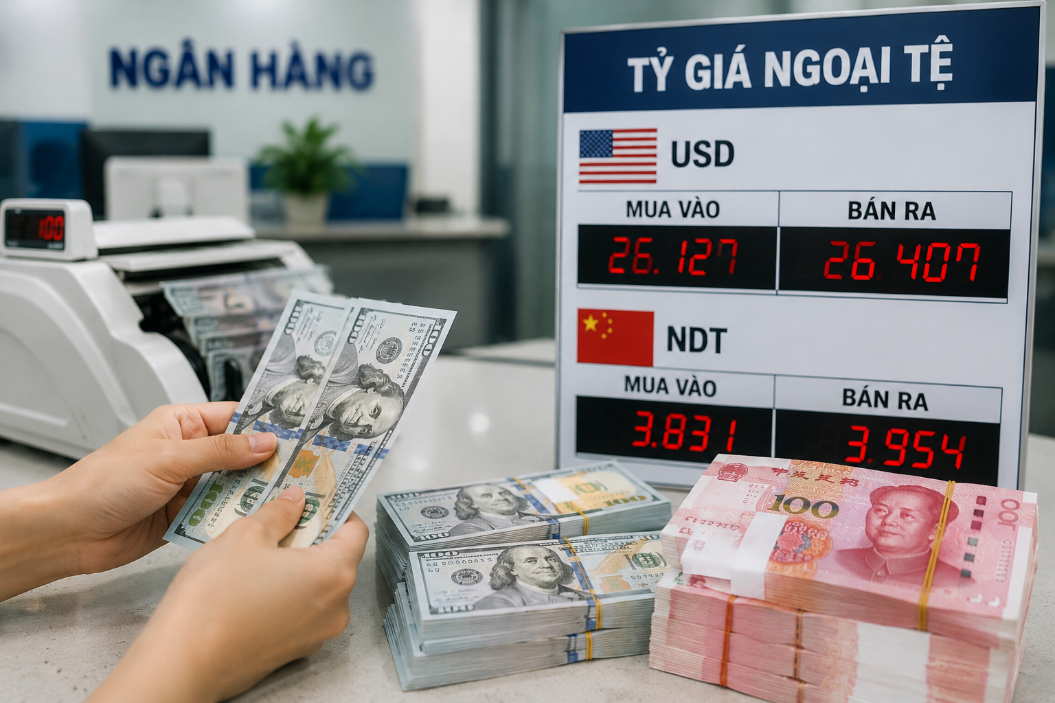 USD và Nhân dân tệ đồng loạt đi lên, tỷ giá trung tâm tăng nhẹ đầu tuần