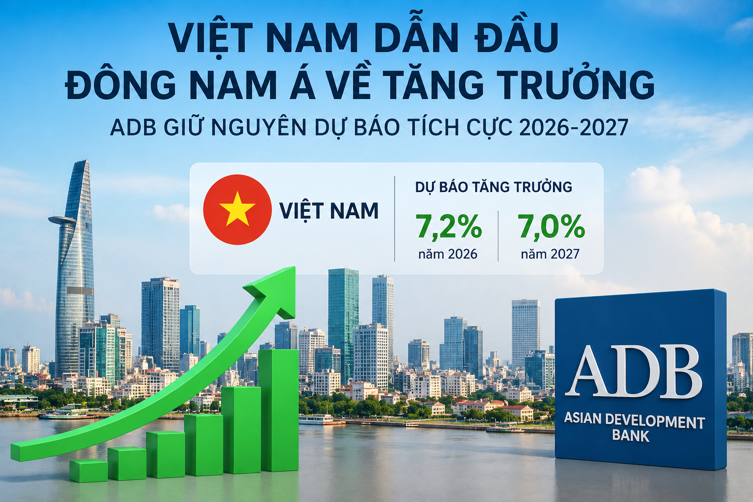 Việt Nam tiếp tục dẫn đầu Đông Nam Á về tăng trưởng, ADB giữ nguyên triển vọng tích cực đến năm 2027