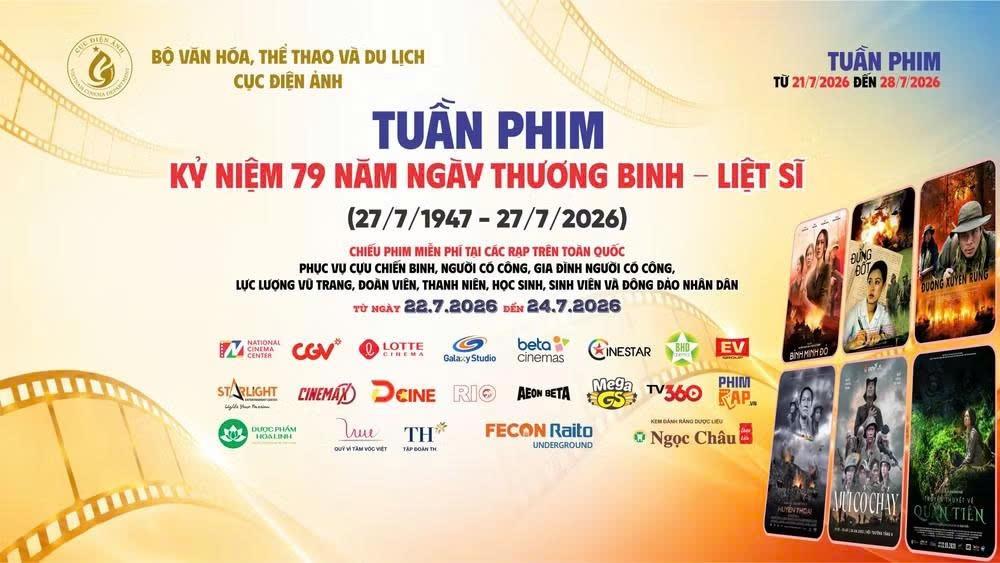190 cụm rạp chiếu phim miễn phí nhân kỷ niệm 79 năm Ngày Thương binh - Liệt sĩ