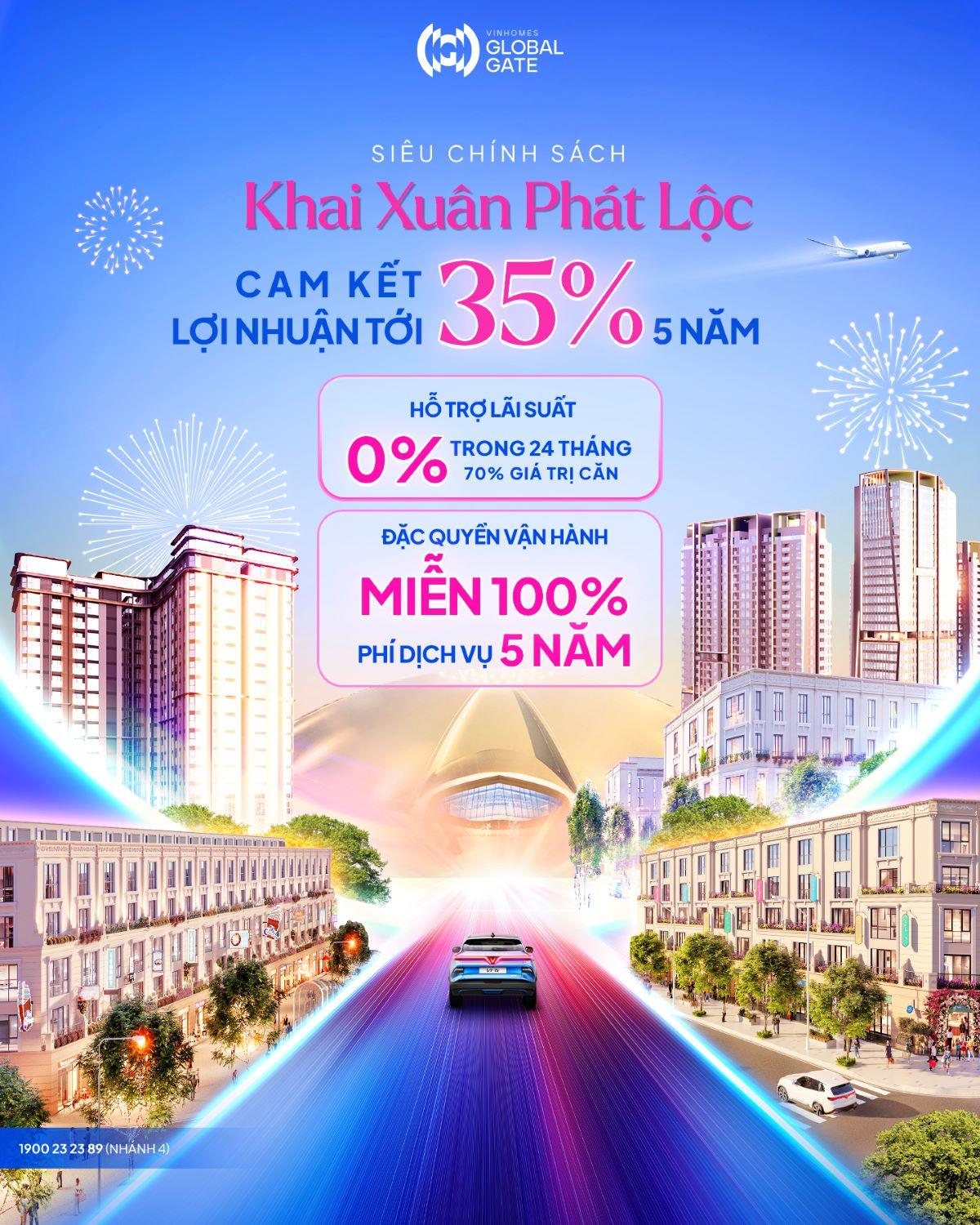 Chính sách “khủng” tại Vinhomes Global Gate: “khóa” lãi suất 0% tới 24 tháng, cam kết tiền thuê 35% trong 5 năm