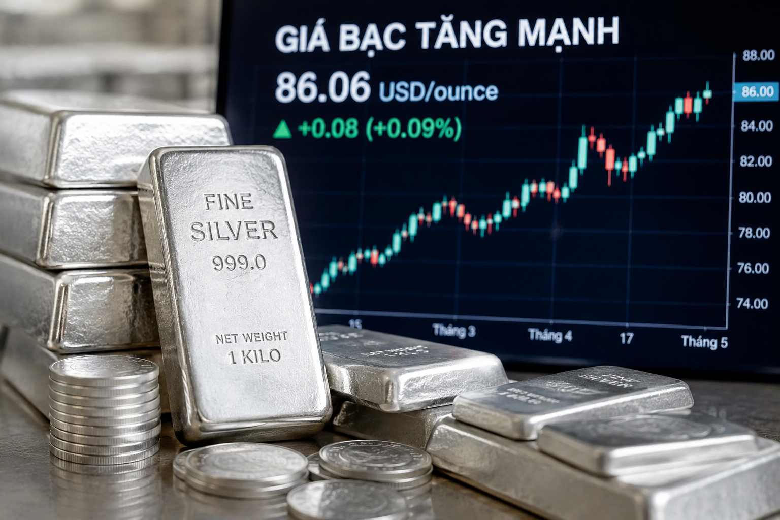 Giá bạc tăng mạnh, giới đầu tư kỳ vọng lập đỉnh mới