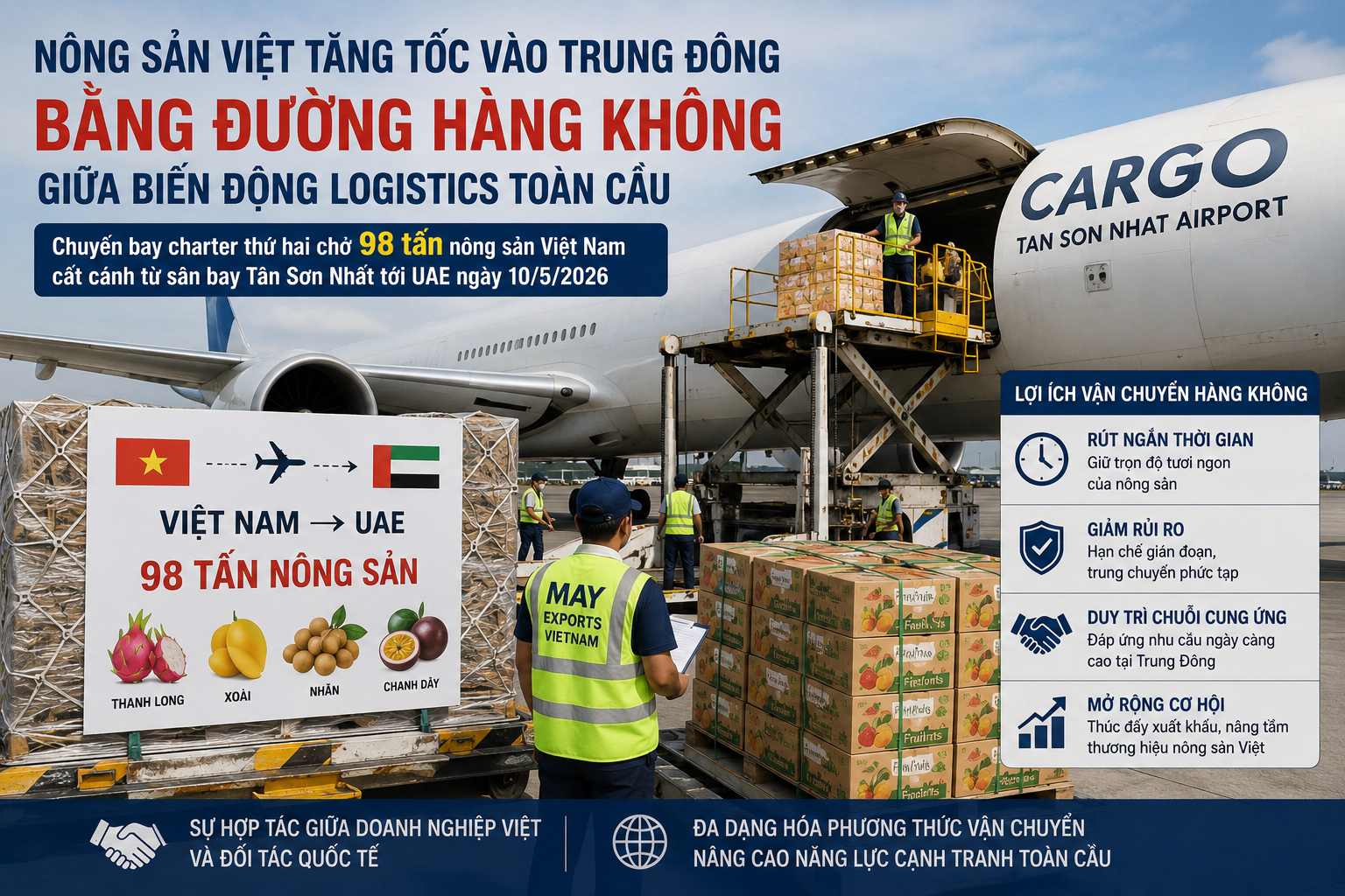 Nông sản Việt tăng tốc vào Trung Đông bằng đường hàng không giữa biến động logistics toàn cầu