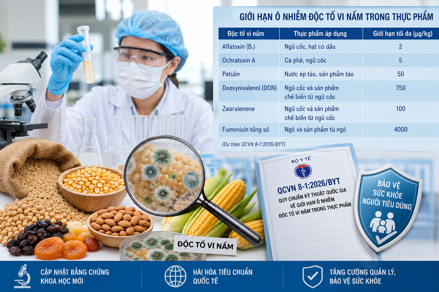 Bộ Y tế cập nhật quy chuẩn giới hạn độc tố vi nấm trong thực phẩm theo tiêu chuẩn quốc tế Bộ Y tế cập nhật quy chuẩn giới hạn độc tố vi nấm trong thực phẩm theo tiêu chuẩn quốc tế