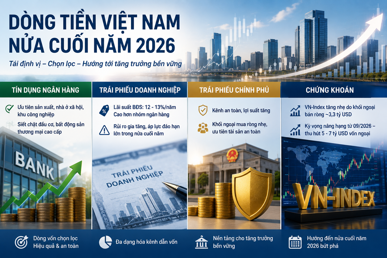 Dòng vốn nửa cuối năm 2026: Tái định vị giữa tín dụng, trái phiếu và chứng khoán