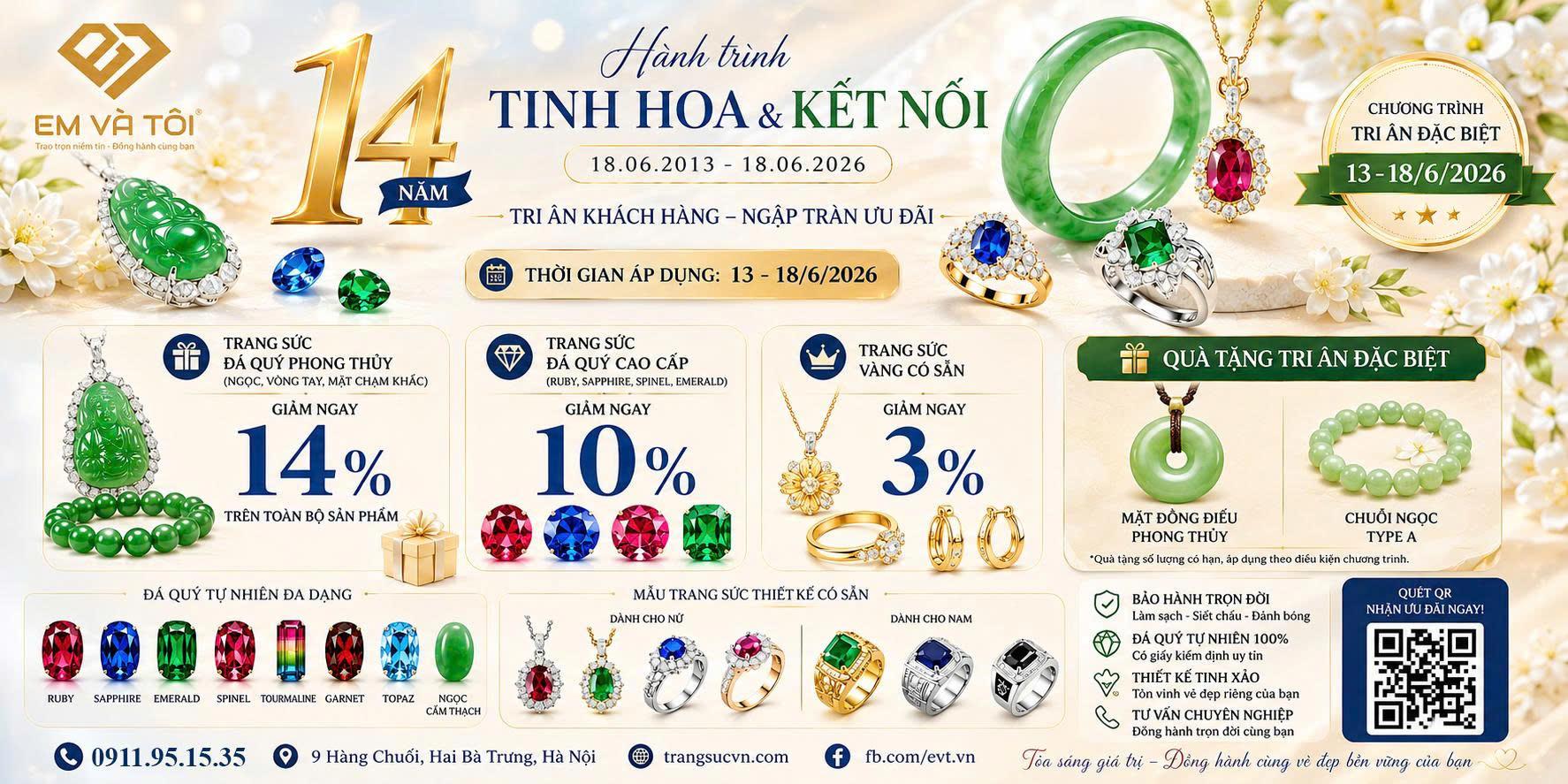 Trang sức Em Và Tôi đánh dấu 14 năm phát triển, tri ân khách hàng bằng loạt ưu đãi đặc biệt