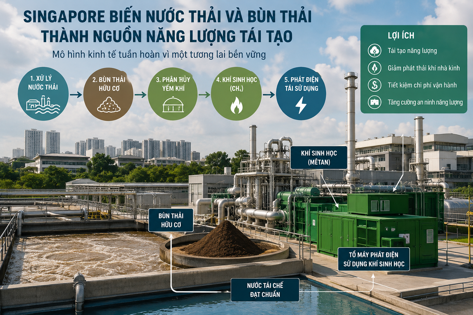 Singapore biến chất thải thành năng lượng: Bài học kinh tế tuần hoàn cho đô thị xanh