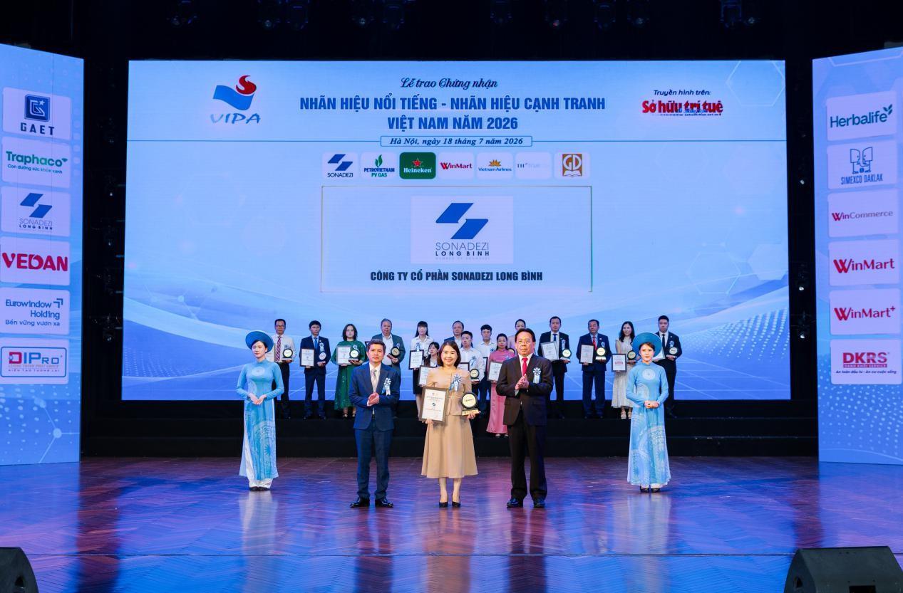 Sonadezi Long Bình đạt Top 10 Nhãn hiệu nổi tiếng Việt Nam ngành xây dựng - bất động sản năm 2026 Sonadezi Long Bình đạt Top 10 Nhãn hiệu nổi tiếng Việt Nam ngành xây dựng - bất động sản năm 2026