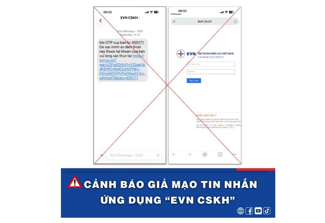 EVN cảnh báo thủ đoạn lừa đảo mới bằng tin nhắn OTP giả mạo
