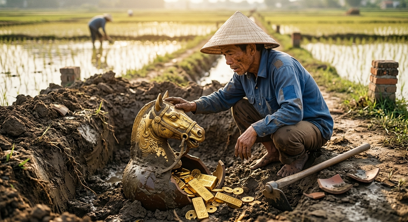 Khai quật, tịch thu tượng thú nặng 25,55kg mạ vàng do người nông dân tìm thấy khi đang làm đồng