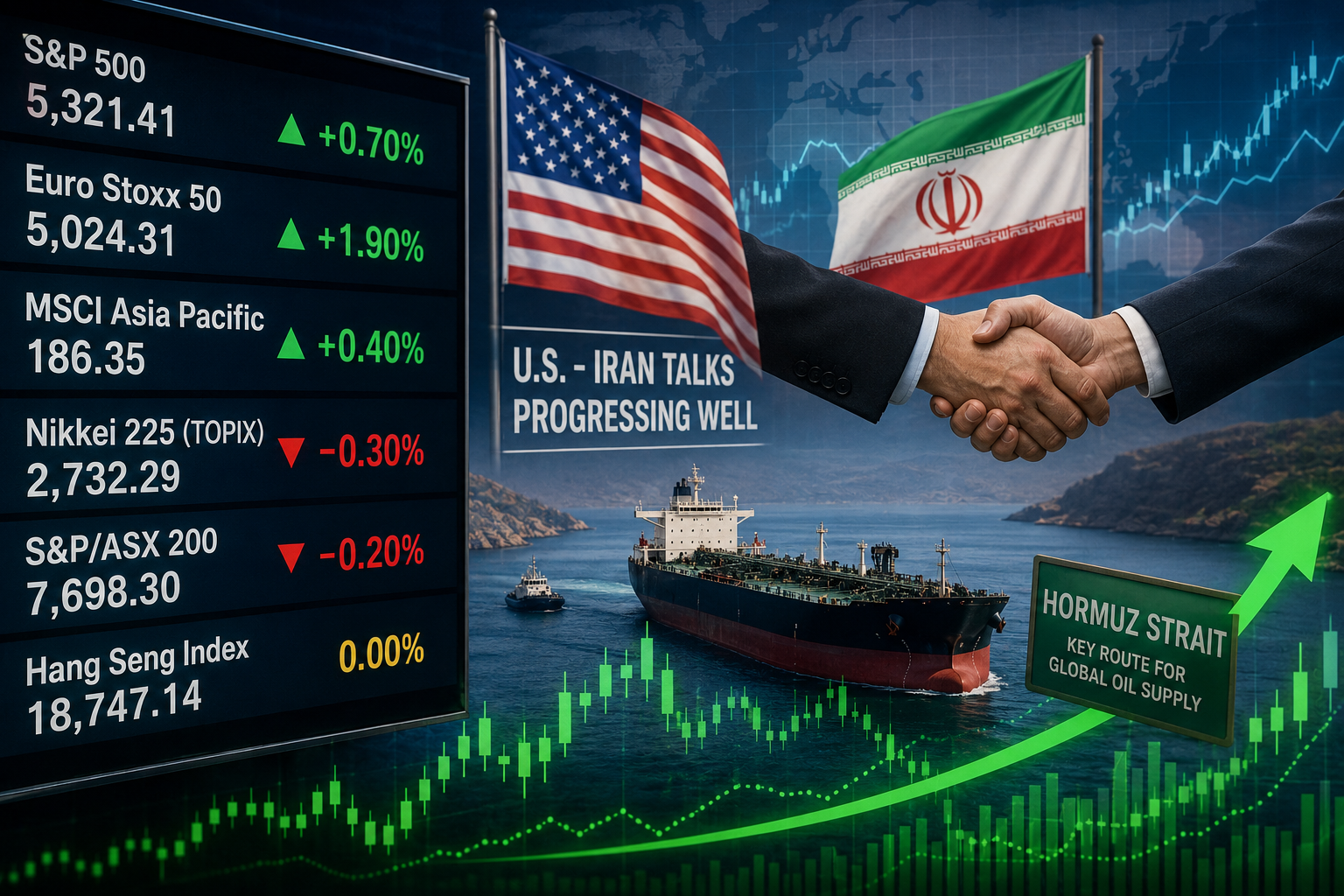 Chứng khoán toàn cầu khởi sắc nhờ kỳ vọng Mỹ - Iran sắp đạt thỏa thuận về eo biển Hormuz