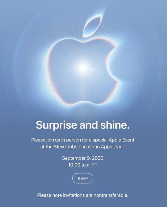 Thư mời sự kiện Apple 9/9 hé lộ siêu phẩm iPhone 18 Pro và điện thoại gập