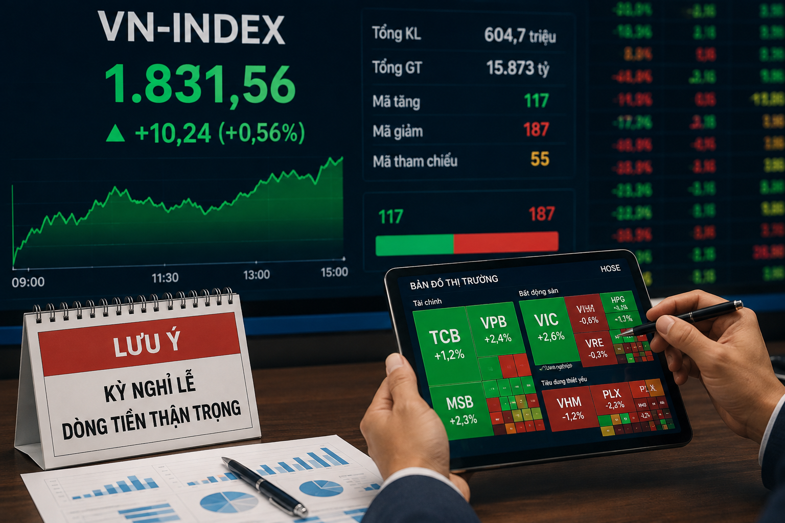 VN-Index vượt 1.830 điểm dòng tiền suy yếu trước kỳ nghỉ lễ VN-Index vượt 1.830 điểm dòng tiền suy yếu trước kỳ nghỉ lễ