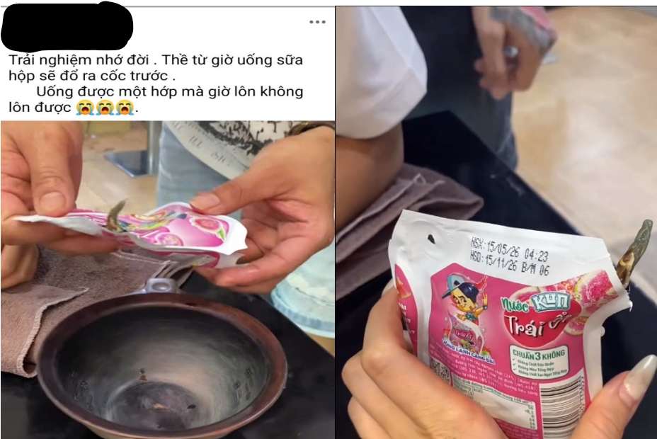 Xuất hiện clip phản ánh nghi có vật thể lạ trong hộp nước trái cây KUN