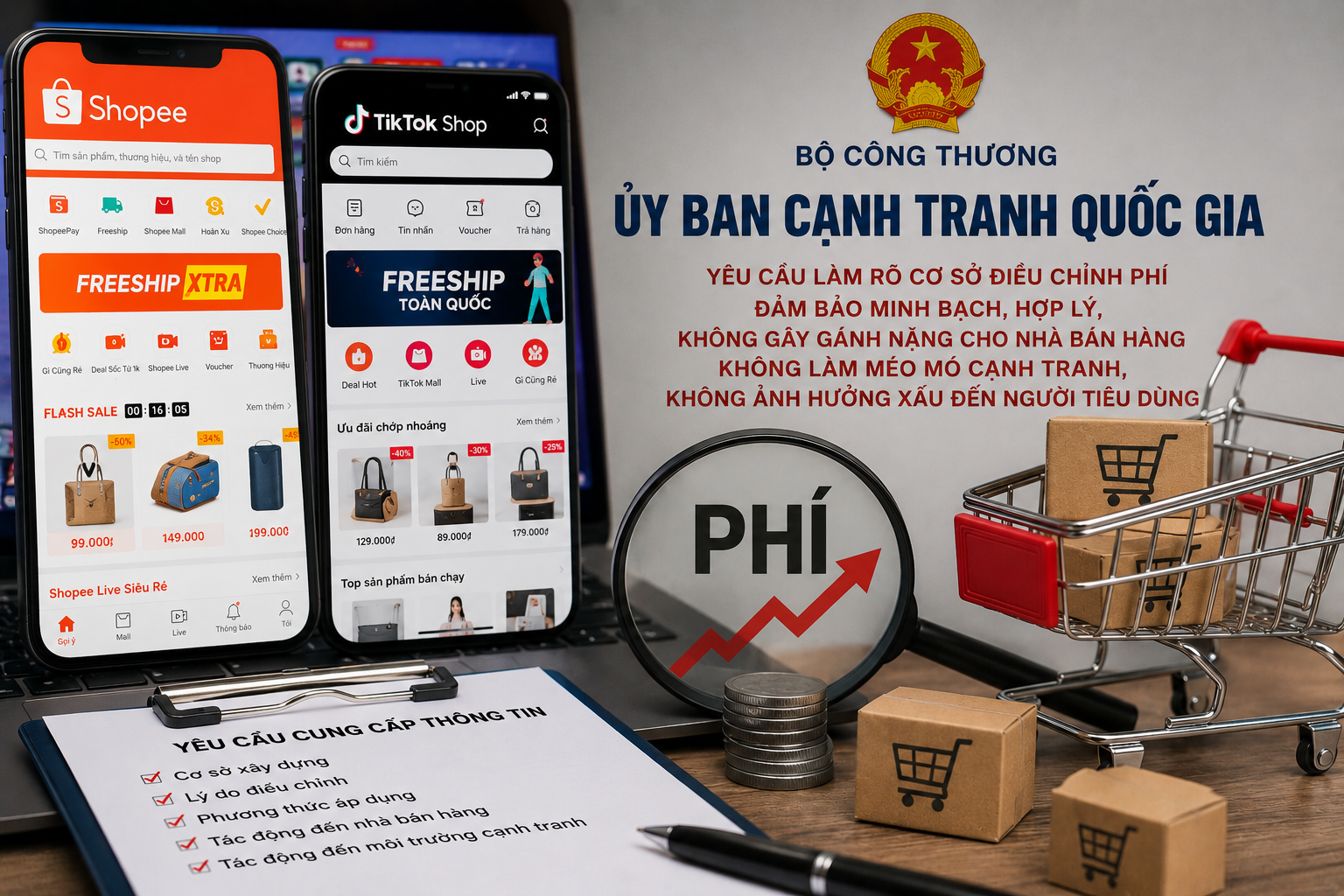 Ủy ban Cạnh tranh Quốc gia yêu cầu Shopee, TikTok Shop giải trình chính sách phí mới
