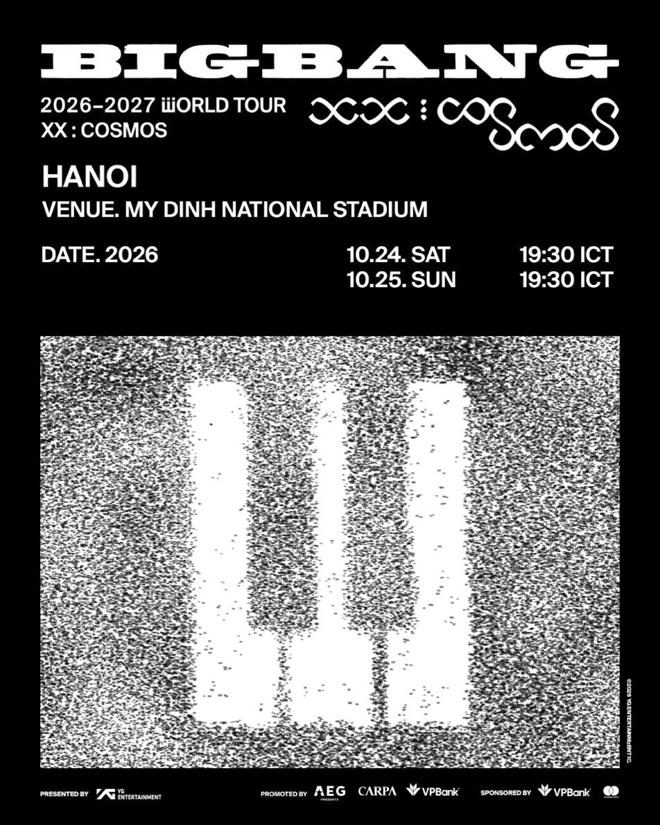Huyền thoại K-pop BIGBANG sẽ biểu diễn tại sân vận động Quốc gia Mỹ Đình trong chuyến lưu diễn thế giới kỷ niệm 20 năm