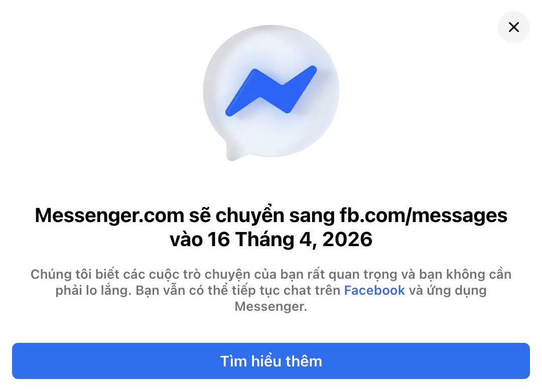 Facebook khai tử trang web messenger.com từ 16/4