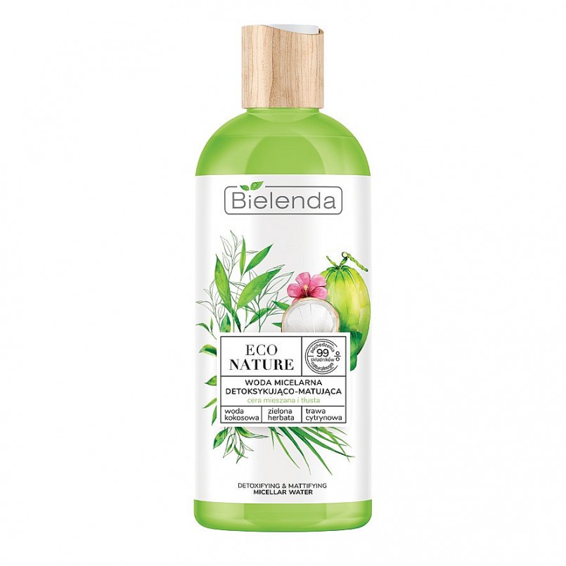 Nước tẩy trang Bielenda ECO NATURE - Nước dừa + Trà xanh + Cỏ chanh - khử độc và làm mờ vết thâm 500 ml