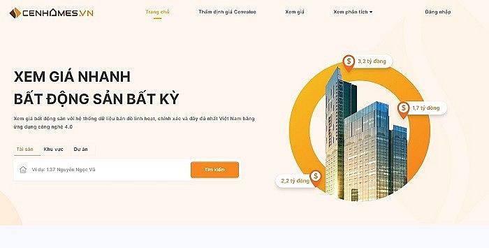 Giao diện hiện đại, dễ sử dụng của tính năng xem giá BĐS trên Cenhomes.vn