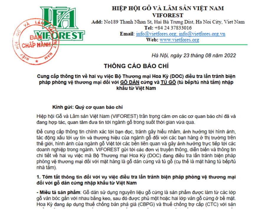 Thông cáo báo chí của VIFOREST.