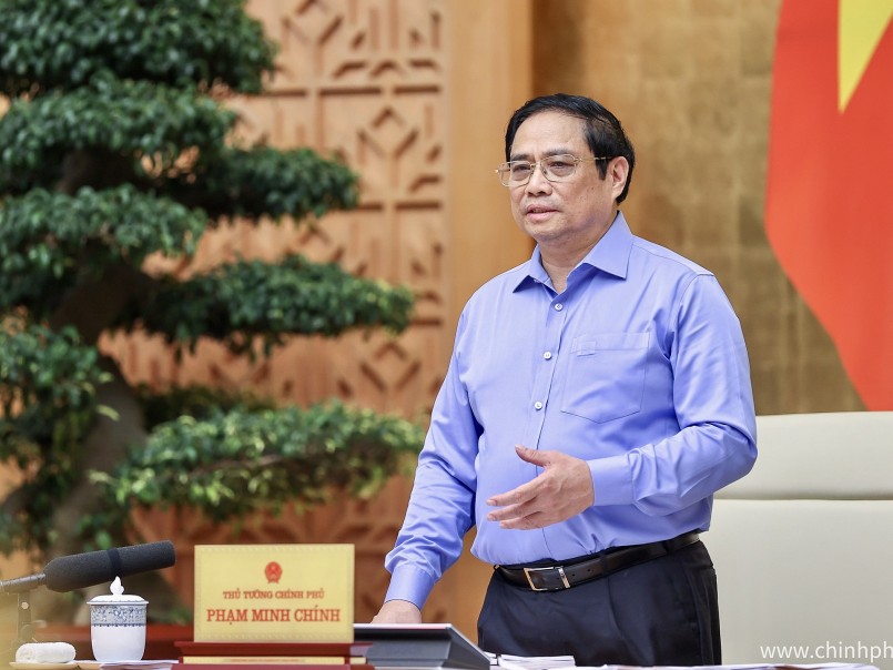 Thủ tướng phát biểu kết luận nội dung thảo luận về tình hình kinh tế-xã hội tại phiên họp Chính phủ thường kỳ tháng 8/2022. Ảnh: VGP