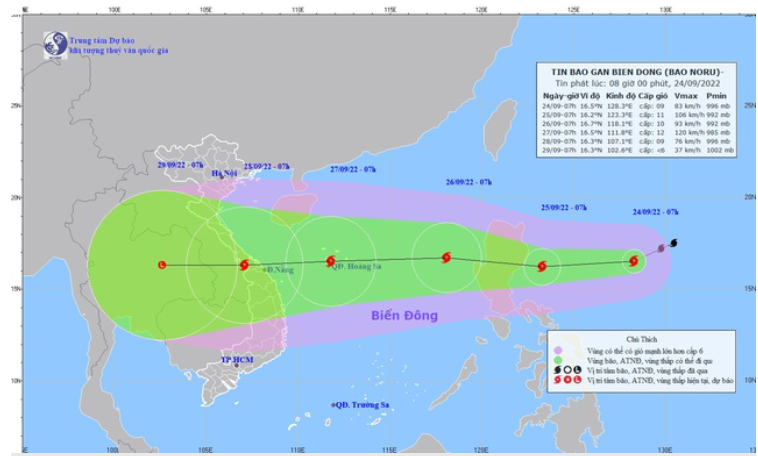 Dự báo vị trí và đường đi của bão NORU Dự báo vị trí và đường đi của bão NORU