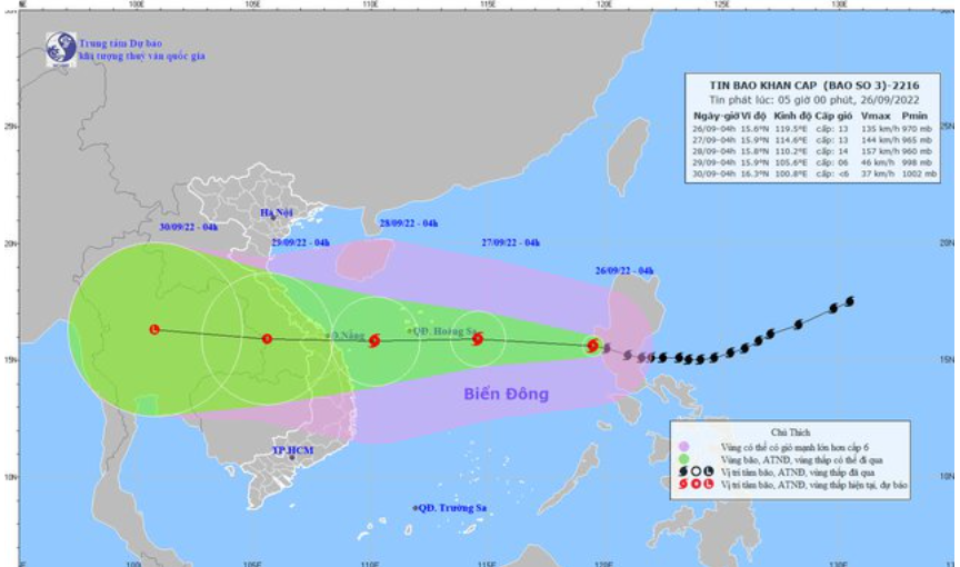 Dự báo vị trí và đường đi của bão số 4 (bão NORU). Ảnh NCHMF Dự báo vị trí và đường đi của bão số 4 (bão NORU). Ảnh NCHMF