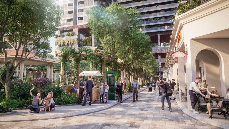 Chuỗi tiện ích mua sắm, nhà hàng, đường dạo bộ phục vụ cư dân. 