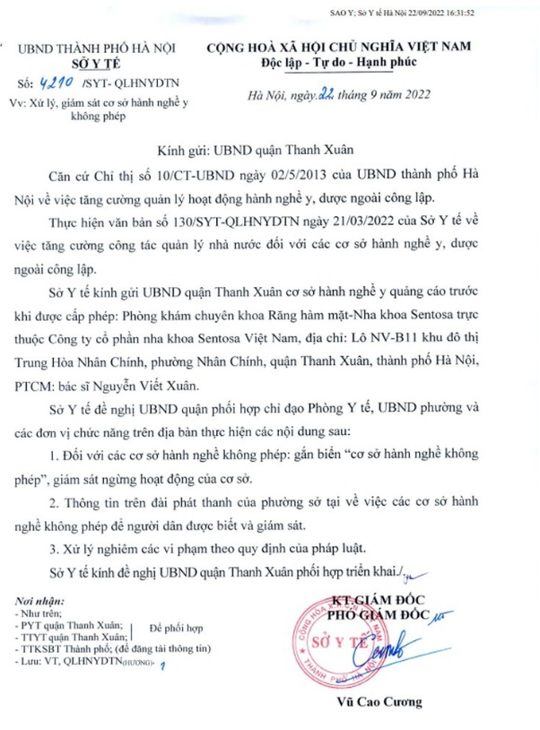 Phòng khám chuyên khoa răng hàm mặt – Nha khoa Sentosa quảng cáo trước khi được cấp phép