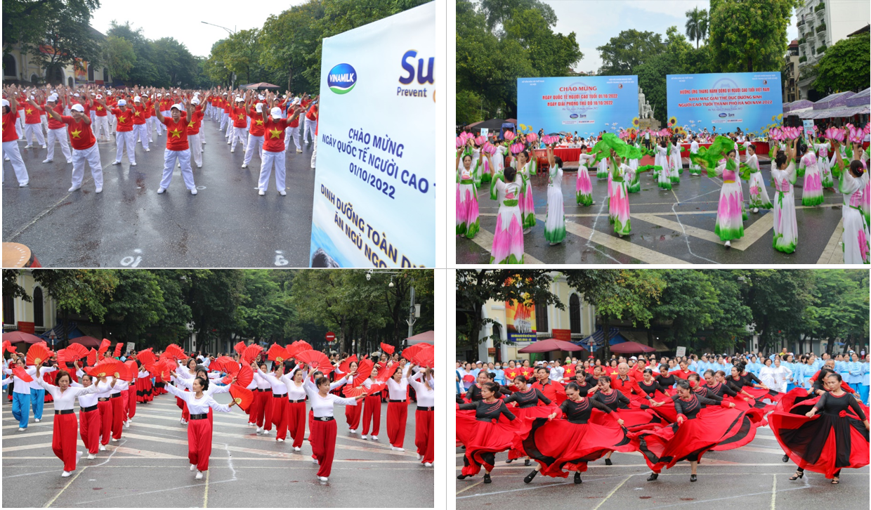 Không khí tươi vui và sôi động tại khu vực Hồ Gươm với các màn đồng diễn thể dục dưỡng sinh đẹp mắt của người cao tuổi Không khí tươi vui và sôi động tại khu vực Hồ Gươm với các màn đồng diễn thể dục dưỡng sinh đẹp mắt của người cao tuổi