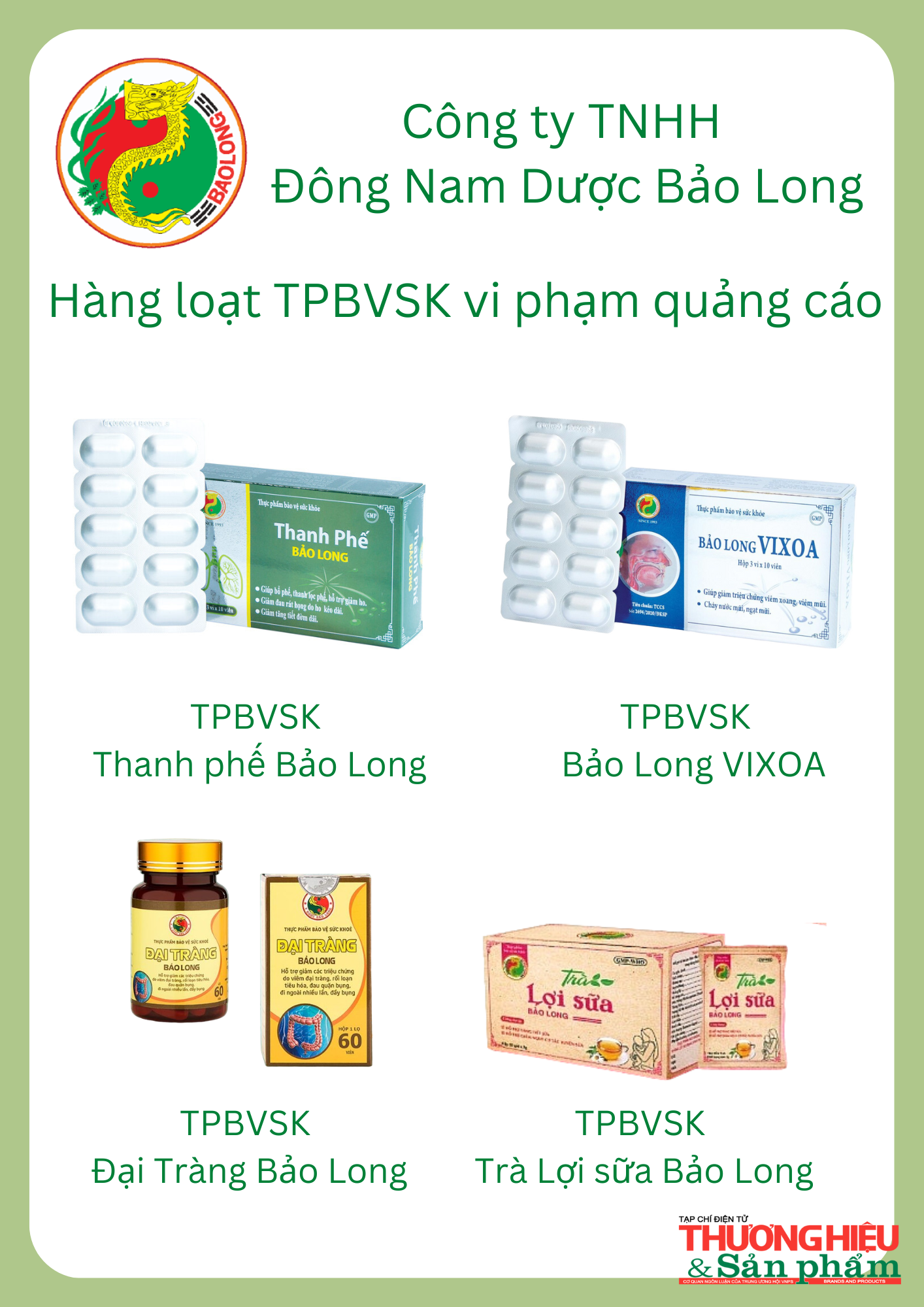 Hàng loạt TPBVSK mang thương hiệu "Bảo Long" vi phạm quảng cáo