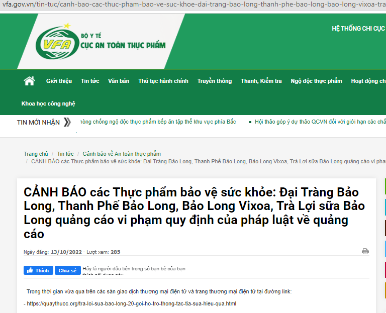 Hàng loạt TPBVSK mang thương hiệu "Bảo Long" vi phạm quảng cáo