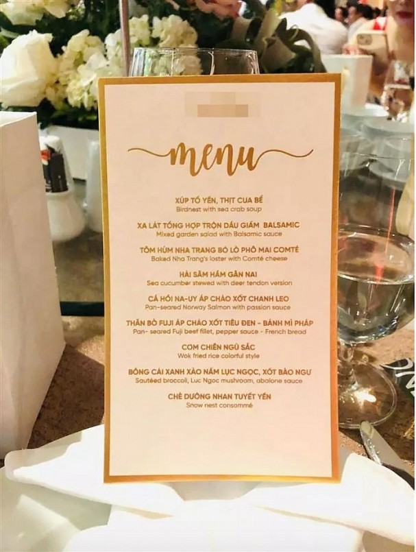 Menu tiệc cưới của Đỗ Mỹ Linh - Đỗ Vinh Quang toàn món sơn hào hải vị, với nguyên liệu là những món đắt tiền đến từ khắp nơi trên thế giới