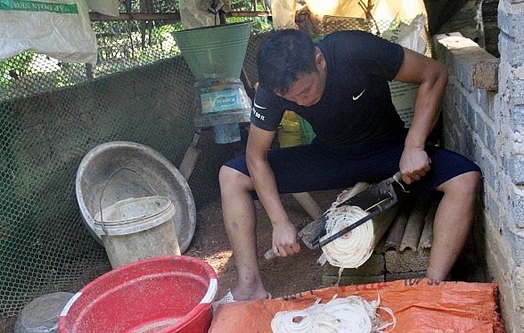 Nhiều hộ sắm máy thái chuối để nuôi vịt, giảm được sức lao động. Ảnh: VD