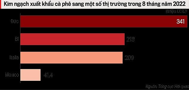 Kinh ngạch xuất khẩu cà phê sang một số nước.