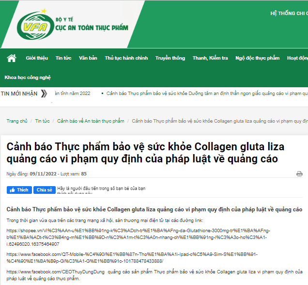 Thêm một sản phẩm Collagen bị Cục An toàn thực phẩm cảnh báo sử dụng
