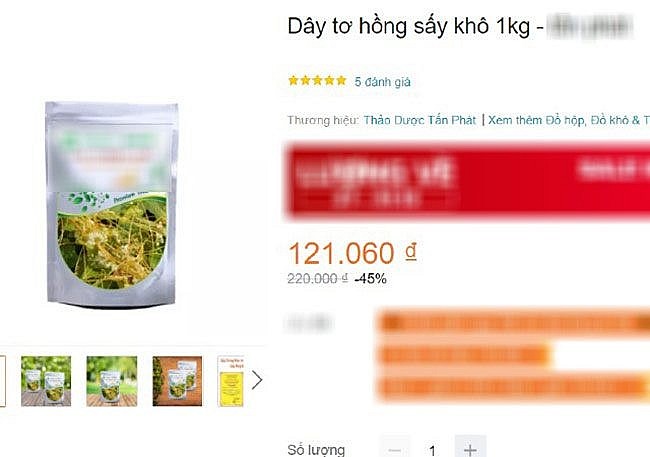 Rau tơ hồng vàng được bán trên các sàn thương mại điện tử