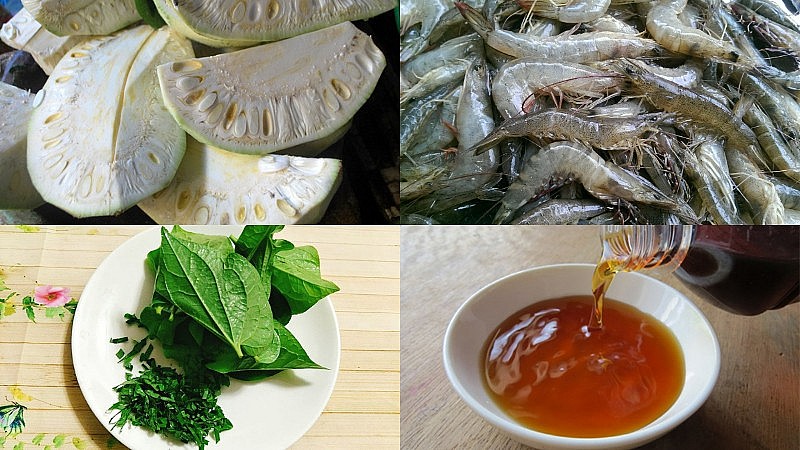 Nguyên liệu nấu canh mít non tôm tươi và lá lốt