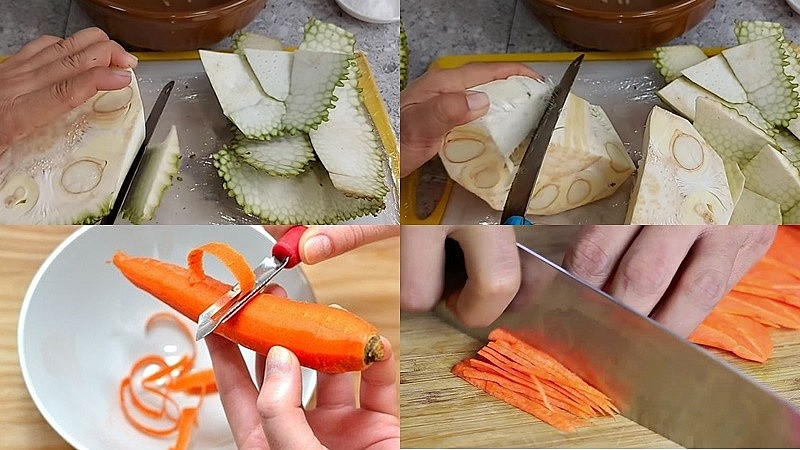 Sơ chế mít non và cà rốt