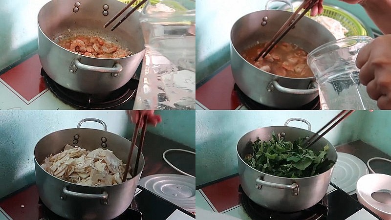 Nấu canh mít non tôm tươi và lá lốt