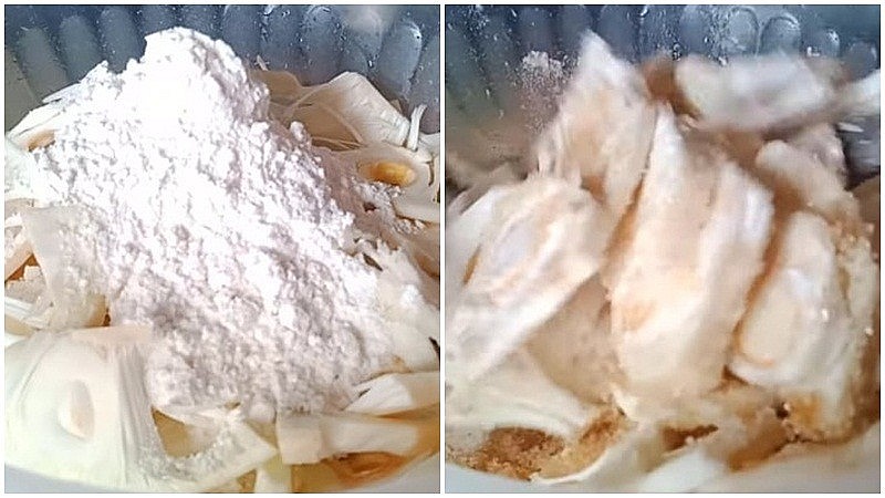 Trộn mít non với bột