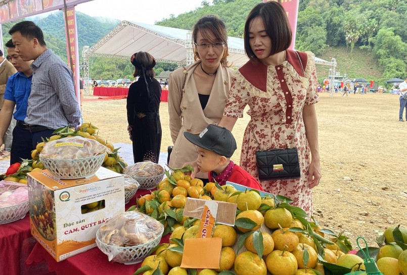 Cam, quýt là sản phẩm nổi bật tại các gian hàng của Ngày hội, có lượng tiêu thụ lớn, được nhiều du khách chọn mua về làm quà cho người thân.