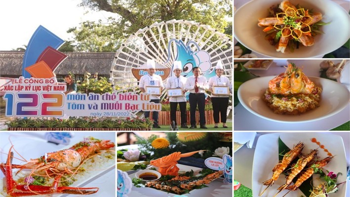 Bạc Liêu xác lập Kỷ lục Việt Nam về 122 món ăn được chế biến từ tôm và muối