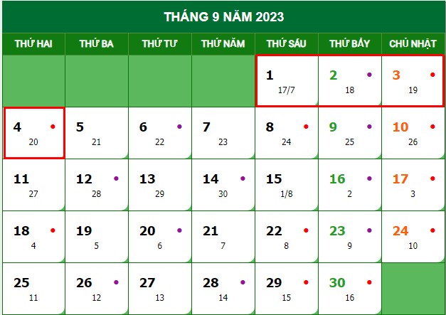lễ Quốc Khánh năm 2023 nghỉ kéo dài 4 ngày