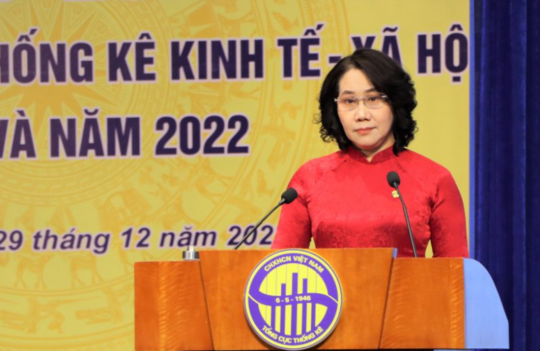 Bà Nguyễn Thị Hương, Tổng cục trưởng Tổng cục Thống kê chủ trì cuộc Họp báo