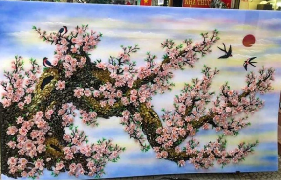 Bức tranh đá quý hoa đào hàng trăm triệu đồng hút khách Bức tranh đá quý hoa đào hàng trăm triệu đồng hút khách
